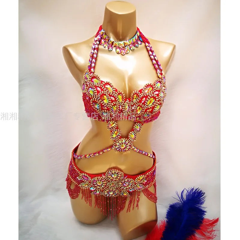 Sexy Belly dance costumes women belly dance bra belt set sexy belly dancing outfit Carnival costume Tops Bra Waist Chain Belt